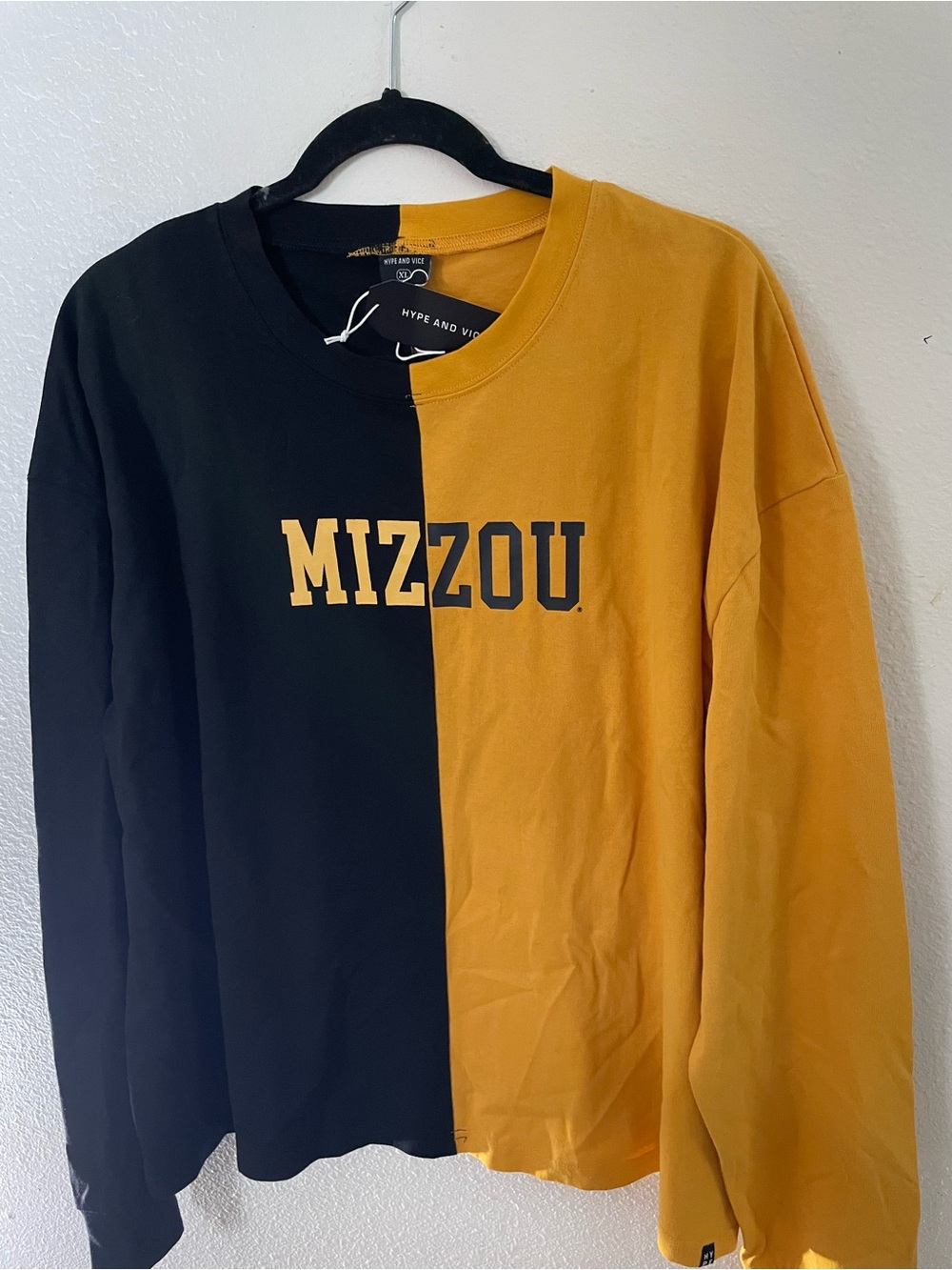Mizzou Split-Panel Long Sleeve Tee - Black & Gold
